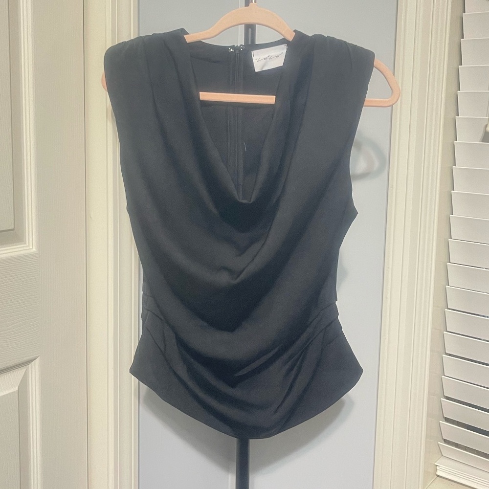 Dee Dee women's black drape-front top cowl neck zipper.  CONT F